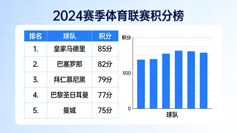 体育积分榜与排名数据统计图表的展示画面